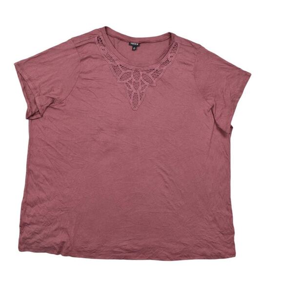 Torrid Size 5 Plus Red Cotton Blouse - Preowned Key Hole Laced Soft Short Sleeve - Picture 1 of 7